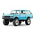 Blue MN Model Range Rover RC rock crawler featuring large off-road tires, a detailed tan interior, and a clean white background.