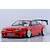 Front three-quarter view of a red RC drift car body styled as an S13 Silvia with white wheels and a rear wing against a white background.