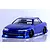 Blue painted RC drift car body shell mounted on a chassis with custom wheels and BN Sports decals.