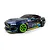 Studio product shot of the HPI Stage-D10 Ford Mustang GT RC drift car in 1/10 scale, featuring custom graphics and bright green wheels.