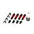Four red aluminium RC shock absorbers, four black preload spacers, and a bottle of silicone shock oil on a white background.