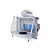 Hseng water curtain spray booth with flexible exhaust hose, blue filter panel, and a circular rotating work stand against a white background.