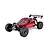 Studio product shot of the Rovan Voyager 5 V2 1/5 scale electric brushless 4WD RC buggy in red with black wheels and rear wing against a white background.