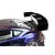 Close-up of a Pandora RC GT Wing Set mounted on the rear trunk of a metallic purple RC drift car body shell against a white background.