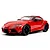 Red Toyota Supra GR RC car model viewed from the front three-quarter angle on a white background.