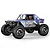 Studio product shot of a blue Maverick Scout24 Flux 1/24 scale RC rock crawler with large knobby tires and roll cage.