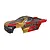 Arrma Mini Kraton truck body shell featuring a gold, red, and black geometric decal scheme against a white background.