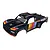 Blue Arrma Mojave 6S BLX short course RC truck body shell featuring multicolored racing stripes and sponsor decals against a white background.