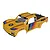 Arrma Mojave 6S BLX V3 painted yellow short course truck body shell featuring decals against a plain white background.