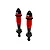 Two red and black Arrma EXB shock absorbers isolated on a clean white background.