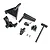 Top-down view of the Axial Hitch and Receiver Set for the SCX10 trailer, showing black molded plastic hitch parts and metal ball studs on a white background.