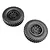 Two black Axial mounted tyres and wheels for an RC crawler, viewed from the front against a clean white background.