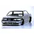 Studio shot of a painted Pandora RC Toyota Mark2 JZX81 RC drift car body shell in black and silver on a reflective white surface.