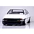 Front three-quarter view of a white RC drift car body styled like a Toyota AE86 Trueno with black bumper and orange lights.