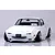 Front three-quarter view of a white Pandora RC Mazda Eunos Roadster NA RC drift car body shell on a reflective surface.