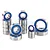 A collection of various sized metal ball bearings with blue rubber seals arranged in stacks on a white background.