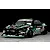 A painted Pandora RC S14 Silvia late model drift car body with black and green livery, mounted on a chassis.