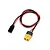 An XT60 female to Futaba J charging lead with red and black wires coiled on a clean white background.