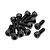 A pile of ten black metal cap head screws with hex sockets, displayed on a clean white background.