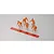 Five small plastic figurine figures in orange jumpsuits with a red adhesive strip on a grey background.