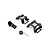 Studio product view of black plastic drone frame parts, mount components, and a buzzer with wires on a white background.