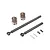 RGT RC spare parts set including two CVD driveshafts, two 20T gears, and small pins arranged on a white background.