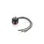 Hobbywing brushless electric motor in black and red with three attached wires featuring gold bullet connectors on a white background.