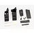 Traxxas receiver box set components including black plastic housing parts, cover, foam tape strips, screws, and hardware laid out on a white background.