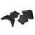 Two black molded plastic RC skid plates shown from above against a clean white background.