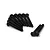 A set of ten black button head screws laid out on a plain white background.