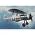 Artwork of a Gloster Gladiator MK1 fighter biplane flying in flight against a cloudy sky background.