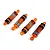 Set of four orange and black RC shock absorbers with metal coil springs on a white background.