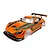 Kyosho 2020 Mercedes-AMG GT3 painted body shell in orange with grey racing stripes and a rear wing on a white background.