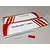 Kyosho Calmato 60 Sports main wing set in red, white, grey, and yellow with a wing joiner tube and small hardware on a plain surface.