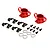 Kyosho aluminium steering hubs in red with included plastic bushings, clips, and metal screws on a white background.