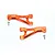 GPM orange anodised aluminium front upper suspension arms with screws for RC models against a plain white background.