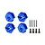 Four blue anodized aluminium clamping wheel hexes displayed with four metal pins and four socket head screws on a white background.