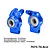 Two blue anodized aluminium rear hubs with installed bearings, marked L and R, on a white background with text specs.