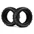 Two black rubber RC monster truck tyres with block tread patterns and internal foam inserts against a white background.