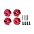 GPM Aluminium 12mm Clamping Wheel Hexes in red, with four wheel hexes, four pins, and four socket screws on a white background.