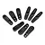 A set of nine black plastic servo horns arranged in an arc on a clean white background.
