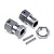 Maverick 1/5 wheel hexes and nuts set featuring silver metal hex adapters, threaded components, retaining pins, and a serrated nut against a white background.