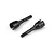 Two black metal RC rear wheel axles presented against a plain white background.