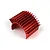 Red anodized aluminium motor heat sink with cooling fins isolated on a white background.
