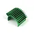 Green anodized aluminium motor heat sink with cooling fins, isolated on a white background.