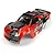 Red, white, and black painted RC truck body shell with ATOM and Maverick branding and roof light bar against a white background.