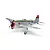 Studio shot of the E-Flite Micro P-47 Thunderbolt RC airplane featuring a silver finish, green top, red cowl, and military markings against a white background.