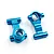 Two blue anodized aluminium front steering hubs for RC cars shown against a clean white background.