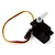 UDI RC rudder servo with black plastic housing, attached white horn, and a three-wire cable with a connector against a white background.