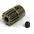 BlackZon 12T 0.6mod pinion gear in brass finish shown alongside a small set screw on a white background.